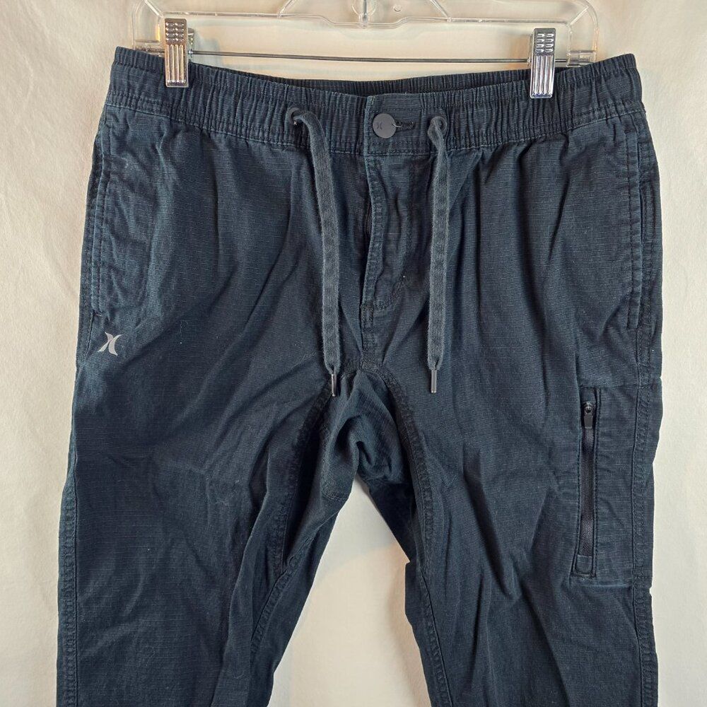 Hurley Pants Mens Medium Black Jogger Chino Drawstring Casual Active Ripstop - Picture 2 of 11